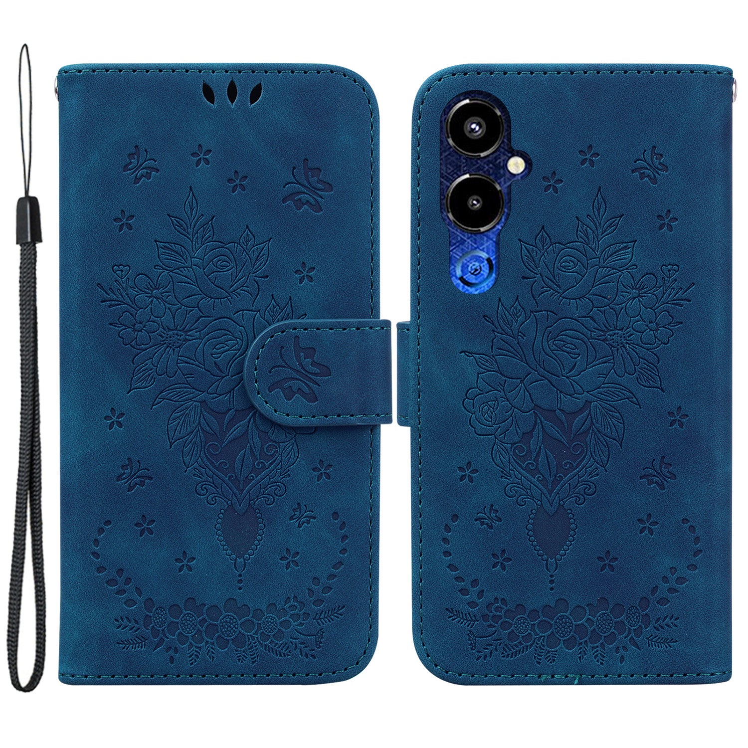 For Tecno Pova 4 Pro 4G Imprinted Rose Butterfly Book Style PU Leather TPU Inner Shell Magnetic Closure Wallet Stand Phone Cover with Strap For Tecno Pova 4 Pro 4G Imprinted Rose Butterfly Book Style PU Leather TPU Inner Shell Magnetic Closure Wallet Stand Phone Cover with Strap